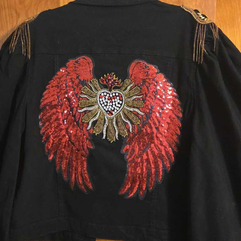 Black Embellished Women's Jean Jacket - Picture 3 of 4